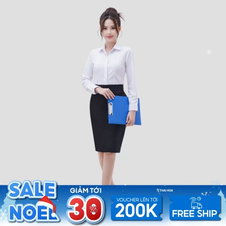 Áo sơ mi dài tay nữ chất liệu AB Siro vải sọc ngang chìm nẹp khuy cao cấp Thái Hòa 24ASW-247