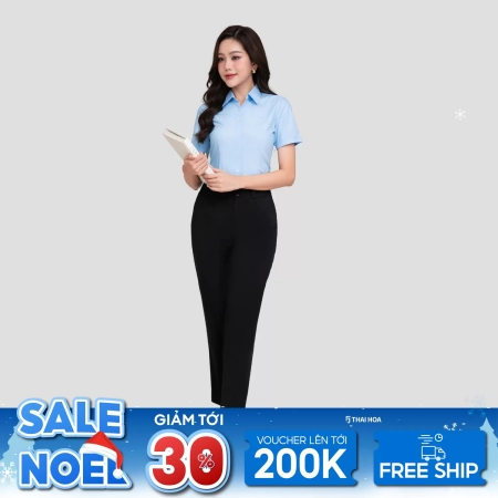 Áo sơ mi nữ công sở Thái Hòa thiết kế ngắn tay form rộng nhiều màu ASW0301-R01