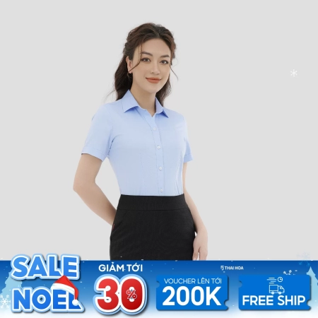 Áo sơ mi nữ công sở ngắn tay sợi tre Thái Hoà form ôm ASW0301-R10