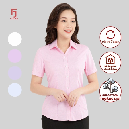 Áo sơ mi nữ Thái Hòa kẻ sọc thiết kế công sở ngắn tay nhiều màu ASW0301-R04