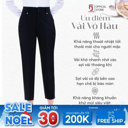 Quần tây nữ 24QAW-255 ống đứng bản cạp đính đá cách điệu tinh chất vỏ hàu form nhỏ Thái Hoà