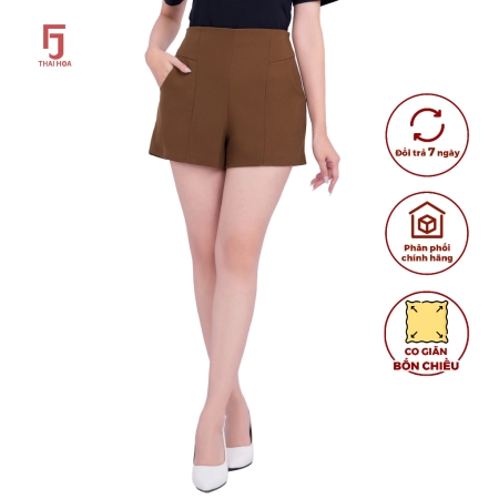 Quần đùi nữ nâu be vải tuyết mưa Thái Hòa 23QSW-110