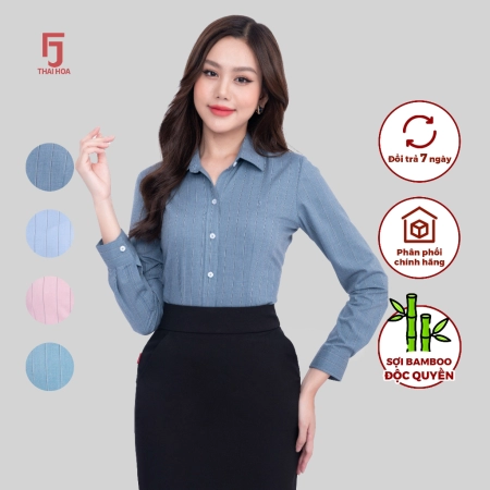 Áo sơ mi dài tay phủ nano bạc kẻ sọc công sở Thái Hòa 23ASW-108