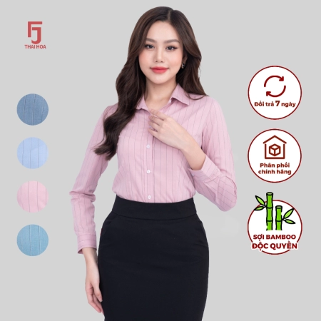 Áo sơ mi dài tay phủ nano kẻ sọc công sở Thái Hòa 23ASW-106