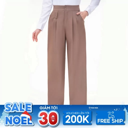 Quần suông nữ 2 cúc tôn dáng chất liệu sợi dừa cao cấp Thái Hoà 24QAW-245